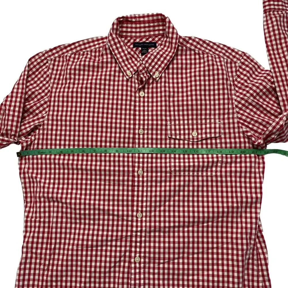BANANA REPUBLIC Gingham Red White Plaid Button Down Shirt Mens 16-16.5 Large